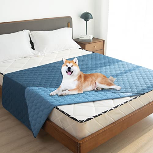Image of gogobunny 100% Double-Sided Waterproof Dog Bed Cover Pet Blanket Sofa Couch Furniture Protector for Puppy Large Dog Cat, Reversible (82x120 Inch (Pack of 1), Dark Blue /Light Blue)