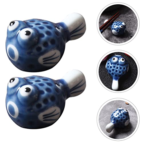 Bestonzon Vintage Decor Ceramic Fish Chopstick Rest 4Pcs Japanese Style Chopstick Pillow Spoon Rack Stand Porcelain Knife Fork Holder Desktop Tableware Decoration Blue Chopsticks #TOP26