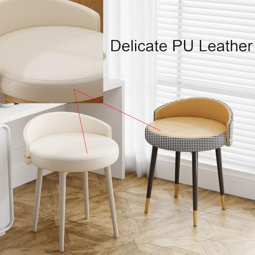 Moderno sgabello da toeletta con gambe in metallo bianco, sedia da trucco imbottita con schienale basso, adatto per camera da letto o soggiorno, elegante design girevole, compatto e confortevole