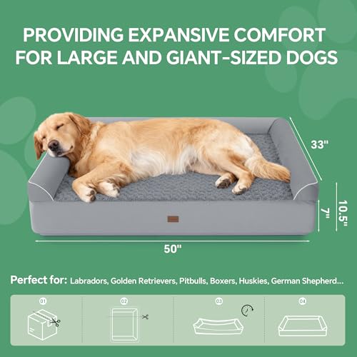Image of HOMBYS 7 inch Thickness Orthopedic Dog Bed for Large Giant Dogs, Double-Layer Memory Foam Waterproof Washable XXXL Dog Sofa Bed with Bolster Headrest, Ultra-Supportive for Joint & Arthritis Relief