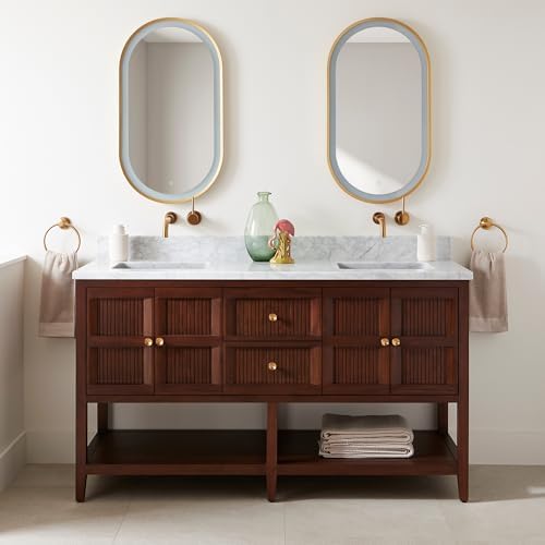 Signature Hardware 955155-60-RUMB-0 Nikolai 60" Freestanding Mahogany Double Basin Vanity Set with Cabinet, Vanity Top, and Rectangular Undermount Sinks - No Faucet Holes - Winterland Walnut /
