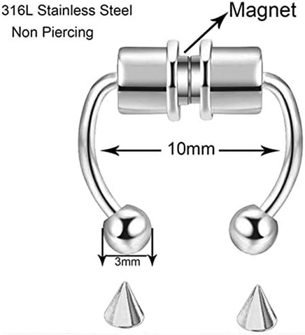 WITUONE Nose Rings 16G Horseshoe Magnetic, 3PCS Stainless Steel Faux Fake Nose Septum Rings Non-Pierced Clip, Punk Style