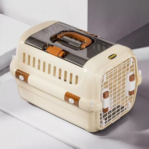 N&S ペットキャリー ハードタイプ トップオープン 小型犬 猫用 S/Mサイズ 通気性 軽量 丈夫 IATA基準対応 飛行機 車 旅行 通院 ホワイト グレー ブラウン HKX02 (ベージュ, M(56×36×34cm))