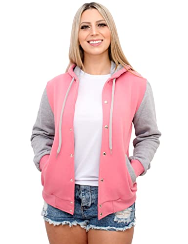 Jaqueta College Moletom Feminina Rosa Com Capuz