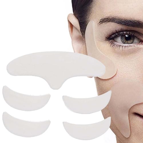 Tampons Anti-rides en Silicone, 5 Pièces Patch Anti-âge en Silicone Réutilisable pour le Levage de la Peau Patchs Lavables pour le Visage Patch pour le Front et les Yeux pour les Rides et les Ridules