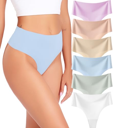 Image of Wealurre Womens Underwear High Waisted Seamless Thongs for Women Breathable No Show Panties for Ladies 6 Pack