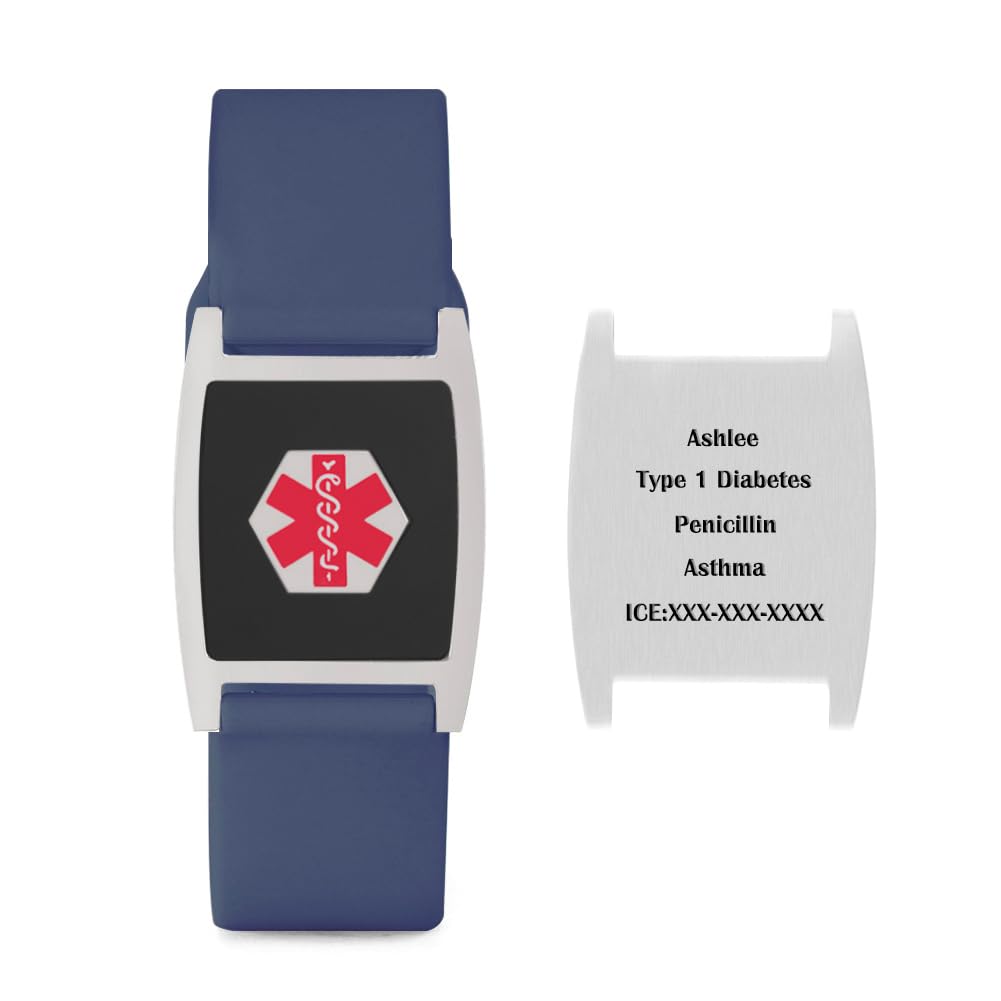 Personalized Mother of Pearl Medical Alert ID Bracelet, Rose Gold Medical Health Alert Bracelets for Women, Silicone Sport Medical Emergency ID Bracelet for Seniors Free Engraving 6-8 inch