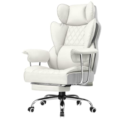 Image of GTPLAYER Gaming Chair,Office Chair with Pocket Spring Lumbar Support, Ergonomic Comfortable Wide Office Desk Computer Chair with Outward Fixed Soft Armrests and Footrest（Warm White）