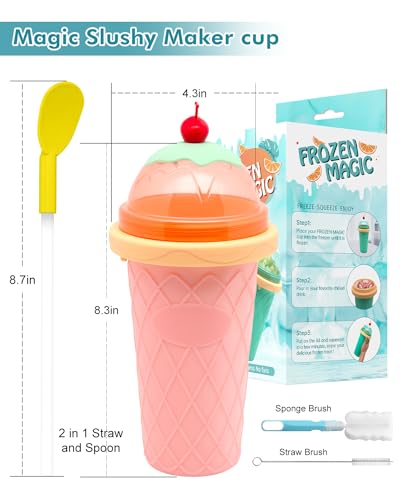 Slushie Cup, Smoothie Cups mit Deckel & Strohhalmen, Slushy Cup für Säfte, Milch und Eiscreme, Tragbare Frozen Magic Slushie Cup Maker für Kinder, Freunde und Familie (Rosa) – Bild 7