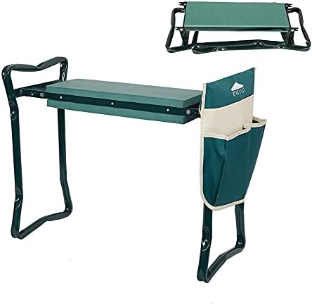 Dporticus 2 in 1 Foldable Gardening Kneeler Seat Bench Portable Stool with EVA Kneeling Pad and Pouches