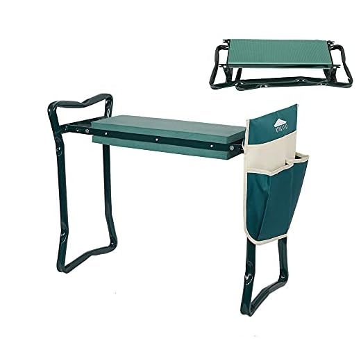 Dporticus 2 in 1 Foldable Gardening Kneeler Seat Bench Portable Stool with EVA Kneeling Pad and Pouches