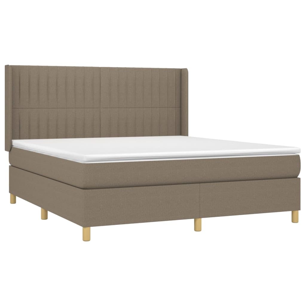 Łóżko kontynentalne z materacem w kolorze taupe, 180 x 200 cm, masywna rama łóżka, zagłówek z regulacją wysokości, materac ze sprężynami kieszeniowymi, oddychający, wygodny, zapewnia spokojny
