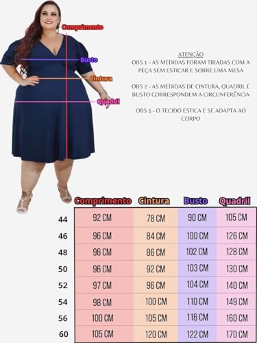Vestido Plus Size Moda Evangélico Midi Godê Rodado Social Manga Princesa (BR, Numérico, 44, Plus Siz