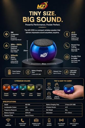 Image of Mini Bluetooth Speaker 3W Portable Wireless Speaker with Deep Bass, Bluetooth 5.2, Built-in Mic, Pocket Size Sound Box, 2 Hours Playtime, Ultra Compact (Aurora Blue)