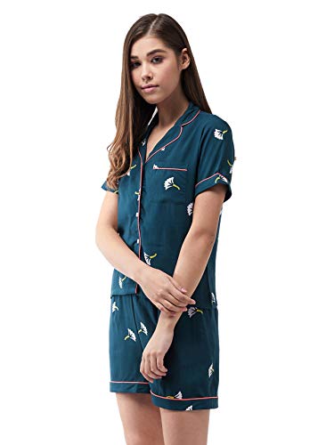 Image of Miss Chase Viscose Women's Collared Short Sleeves Printed Regular Top & Shorts Pajama Set