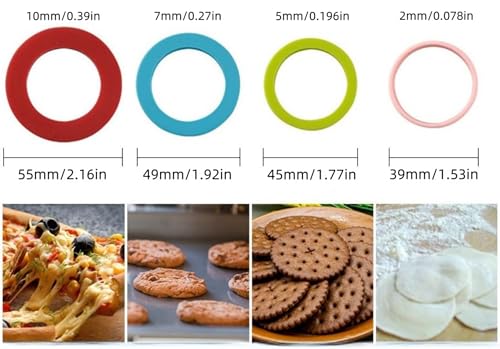 WHTCHSU Rolling Pin Guide Ring Spacer Bands (8 Piece Set) Multicolored Flexible Silicone Slip On Baking Accessories Fit 1.36 in to 1.41 in Wide Dough Rollers - Thumbnail 2