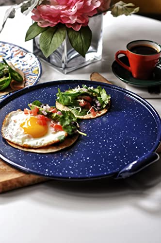 Imusa Usa 11" Round Blue Speckled Enamel On Steel Comal With Side Handle #TOP5