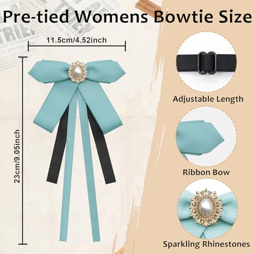 Image of LJBFNN Womens Bow Tie, Clip on Bow Ties Pre Tied Bowtie for Women Girls Ribbon Rhinestone Bow Tie for Shirt Uniform Wedding