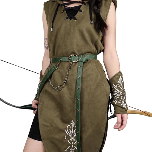Image of HiiFeuer Medieval DIY Faux Leather Metal Chain Belt, Vintage Adjustable Thin Belt For Women, Retro Skinny Belt For Dresses