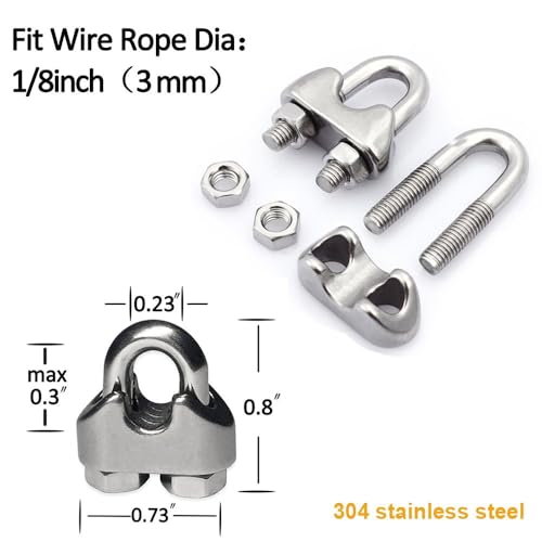 TooTaci 1/8 Turnbuckle Wire Tensioner Kit,Stainless Steel Turnbuckle Kit Heavy Duty,M6 Hook and Eye Turnbuckles for Cables Wire Rope Tenison,Cable Clamps 1/8,for Lights Hanging,Shade Sail,Fence Wire