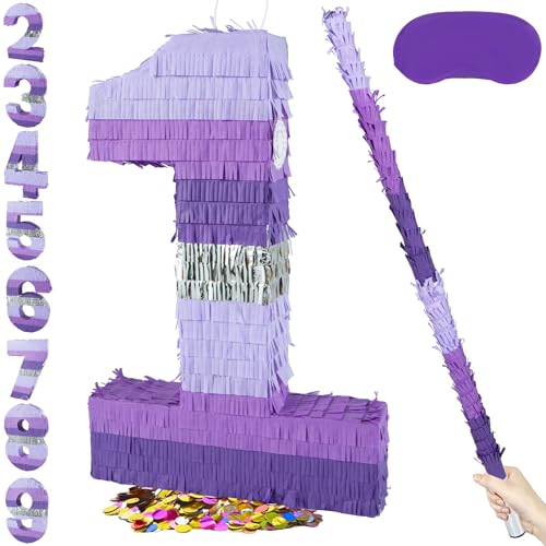 PCFING 20 In Number 1 Piñata Set Purple for Birthday Party Decorations