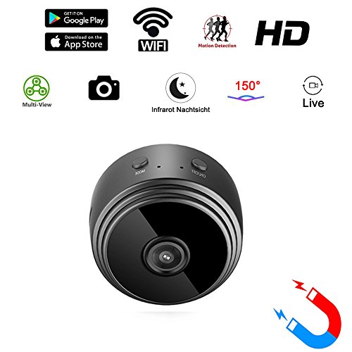 Preisvergleich Produktbild Mini Kamera PHISON 1080P Überwachungskamera Minikamera Kindermädchen Wlan Wifi Kamera Mikro Cam mit IR Nachtsicht / Bewegungserkennung mit Bild / Video für Haus / Baby Überwachung ( bis zu 128GB )