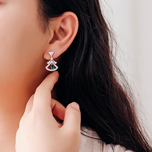 1Ct-3.9 Ct Emeralds Birthstone Stud Earrings For Women Charm Girls 925 Sterling Silver Plated White Gold Drop Growing Emeralds,Zyi Bow Knot Square Tassel Shape Pendant Jewelry Womens #TOP2