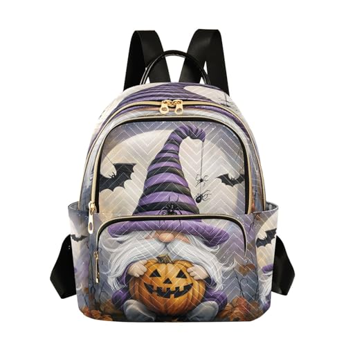 Image of ALAZA Gnome Bat Moon Leaf Pumpkin Halloween Women Backpack Purse Ladies Fashion Shoulder Bag Daypack Travel Bag 10L