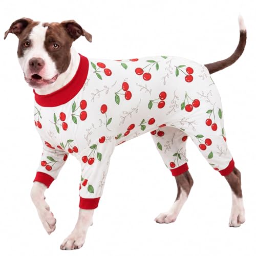 LovinPet Large Dog Pajamas, Large Breed Dog PJs, Cherry Print, 3XL