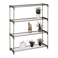 Relaxdays Blumenregal, 4 Ablagen, Blumen- & Pflanzentöpfe, Metall & Kunststoff, HxBxT: 106x91x28 cm, Kräuterregal, braun