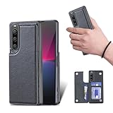 for Xperia 1 V エクスぺリア1 V docomo SO-51D au SOG10 ケース スタンド機能 ケース ICカード収納 カード 背面カード収納 左と右の電話ケースを反転、シンプルなレトロなファッション、防水と防汚電話ホルダー、多機能財布収納付き、PUレザー、TPUソフトインナー（黒）