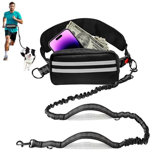 Guinzaglio da jogging per cani, con cintura addominale, guinzaglio per cani a mani libere, marsupio con cuciture riflettenti, cintura da corsa per cani di grossa taglia fino a 50 kg (per 1 cane)