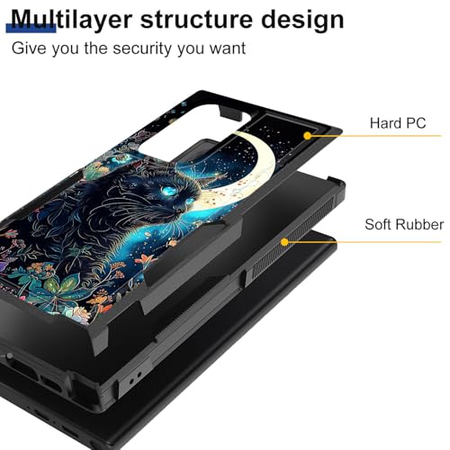 KJFHDJFDH for Galaxy S25 Ultra Case,Dual Layer Hybrid Heavy Duty Rugged Shockproof Hard PC +Soft Silicone Protective Case for Samsung Galaxy S25 Ultra 6.9 inch,Black Cat Floral Moon - image 2