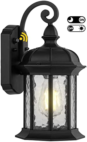 CINOTON Dusk to Dawn Outdoor Wall Lighting, Outdoor Wall Lantern with Water Ripple Glass Waterproof Wall Sconce for Porch, Front Door, Patio or Garage, 1 Pack