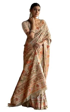 Bengal looms India Woven Raaga Pashmina Silk Saree In Warm Beige
