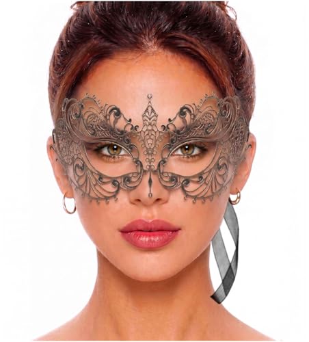 Image of Masquerade Mask for Women with Rhinestones - Elegant Metal Half Face Mask for Masquerade Parties, Mardi Gras, & Themed Events