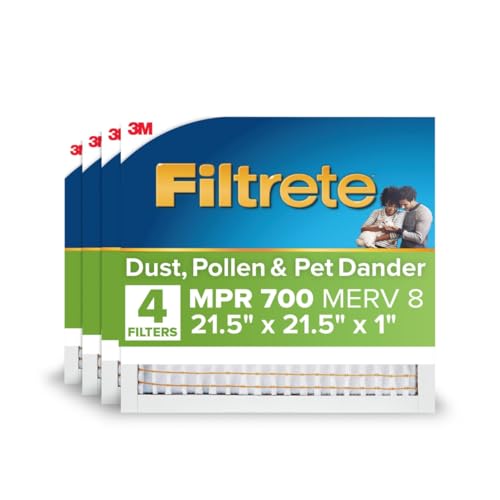 Image of Filtrete 21.5x21.5x1 AC Furnace Air Filter, MERV 8, MPR 700, Tough on Pollen, Easy on Airflow, 3-Month Pleated 1-Inch Electrostatic Air Cleaning Filter, 4-Pack (Actual Size 21.19 x 21.19 x 0.81)