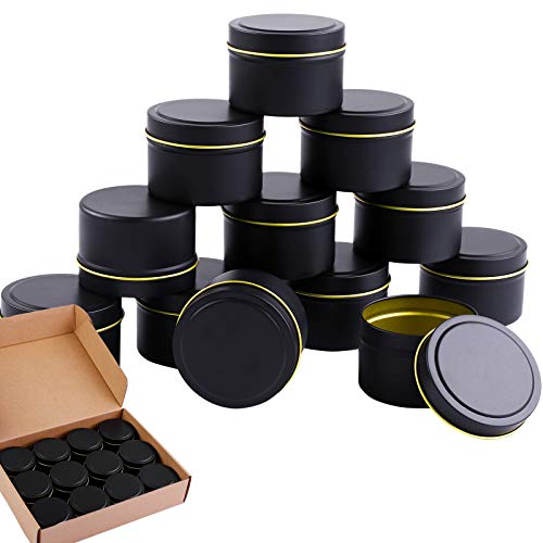 Aneco 12 Pieces Candle Tin with Lids Candle Containers 4 Ounces Candle Jars for Candle Making Arts Crafts, Storage, and More (Black)
