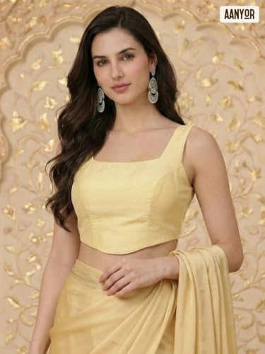 Image of Women's Corset-Style Raw Silk Crop Top | Structured Sleeveless Blouse with Built-in Padding & Back-Open Closure | Doubles as Western Top & Saree Blouse