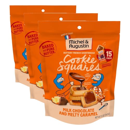 Image of Michel et Augustin Chocolate Cookie Snack Bag, Milk Chocolate & Caramel French Shortbread Cookies, Chocolate Gift Box, 15 Individually Wrapped Cookies (Pack of 3)