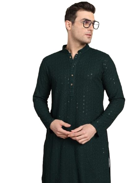 Men Ethnic Motifs Embroidered Chikankari Kurta-image-30