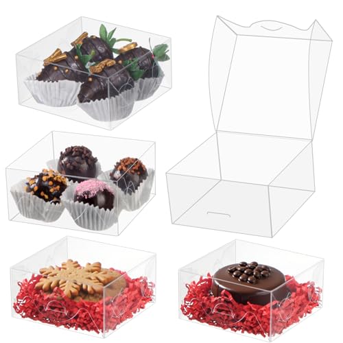 ROSPAKTEK 40pcs 4x4x2 Inch Clear Bakery Gift Boxes - For Pastry, Cookies, Chocolate & Wedding Party Favors