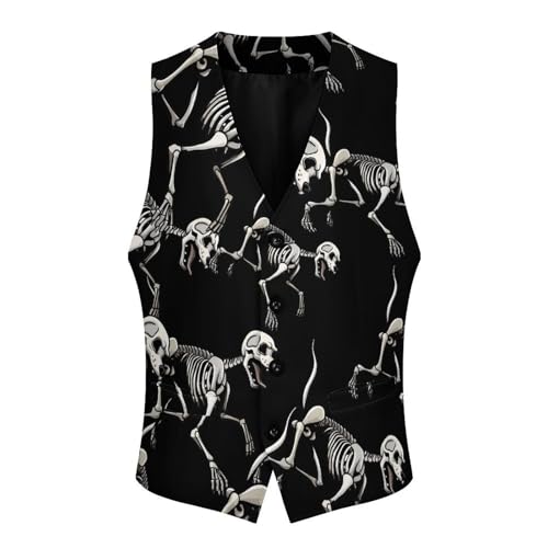 Skeleton of Running Dog X Ray Men's Suit Vest Waistcoat Vests Formal Dress with 2 Pockets for Business Casual Tuxedo3