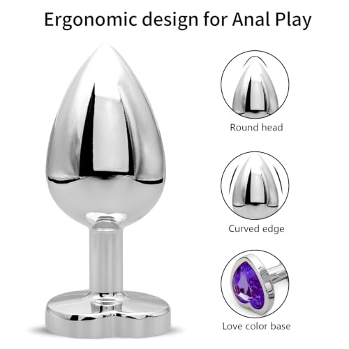 3 Piece Metal Butt Plug Training Set Silver Purple Anal Toys - Image 3