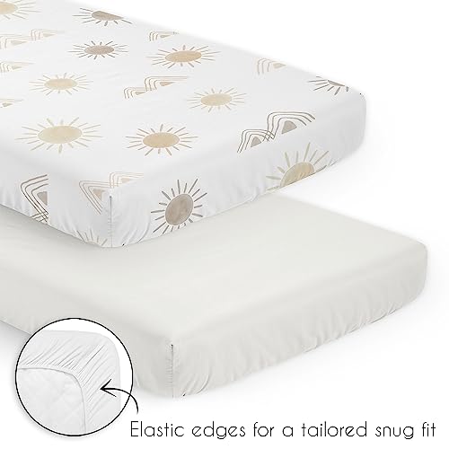 Image of Sweet Jojo Designs Boho Desert Sun Taupe Boy Girl Gender Neutral Unisex Baby Mini Crib Bedding Set Infant Nursery Room Newborn Blanket Portable Pack n Play Sheets 3pc Beige Ivory Bohemian Sun Mountain