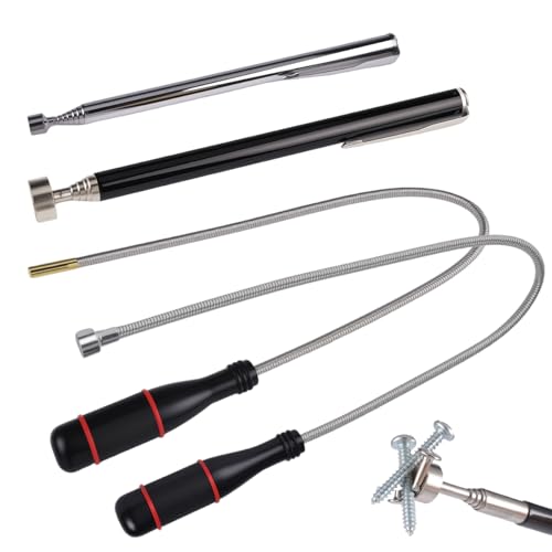 4 Pièces MagnéTiques TéLescopiques,Aimant Mecanique Flexible,Outil De Ramassage Aimanté,Outil De Ramassage MagnéTique Flexible,Tiges TéLescopiques...