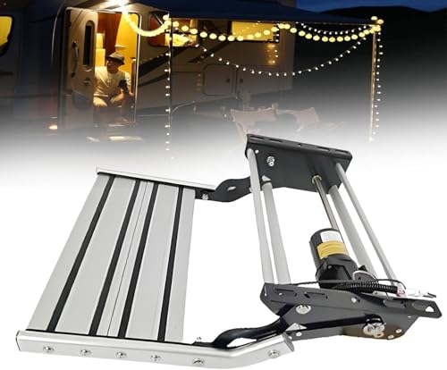 Paso Eléctrico Retráctil De 12V Para RV, Despliegue Automático Con Ligero Nocturno Led, Reposapiés De Aleación De Aluminio De Alta Resistencia, Diseño Antideslizante, Capacidad De Carga De 4440Lb, Fác