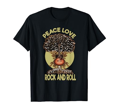 Peace Love Rock And Roll Guitarist Tree Life Music Cita Camiseta