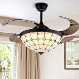 Ventilatore da soffitto da 42 pollici con luce, pale retraibili, Tiffany