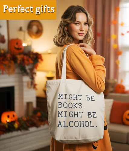 Image of Book Lovers Gifts Tote Bag for Bookish Readers, Aesthetic Book Tote Bag for Librarian, Medium Size with Inner Pocket